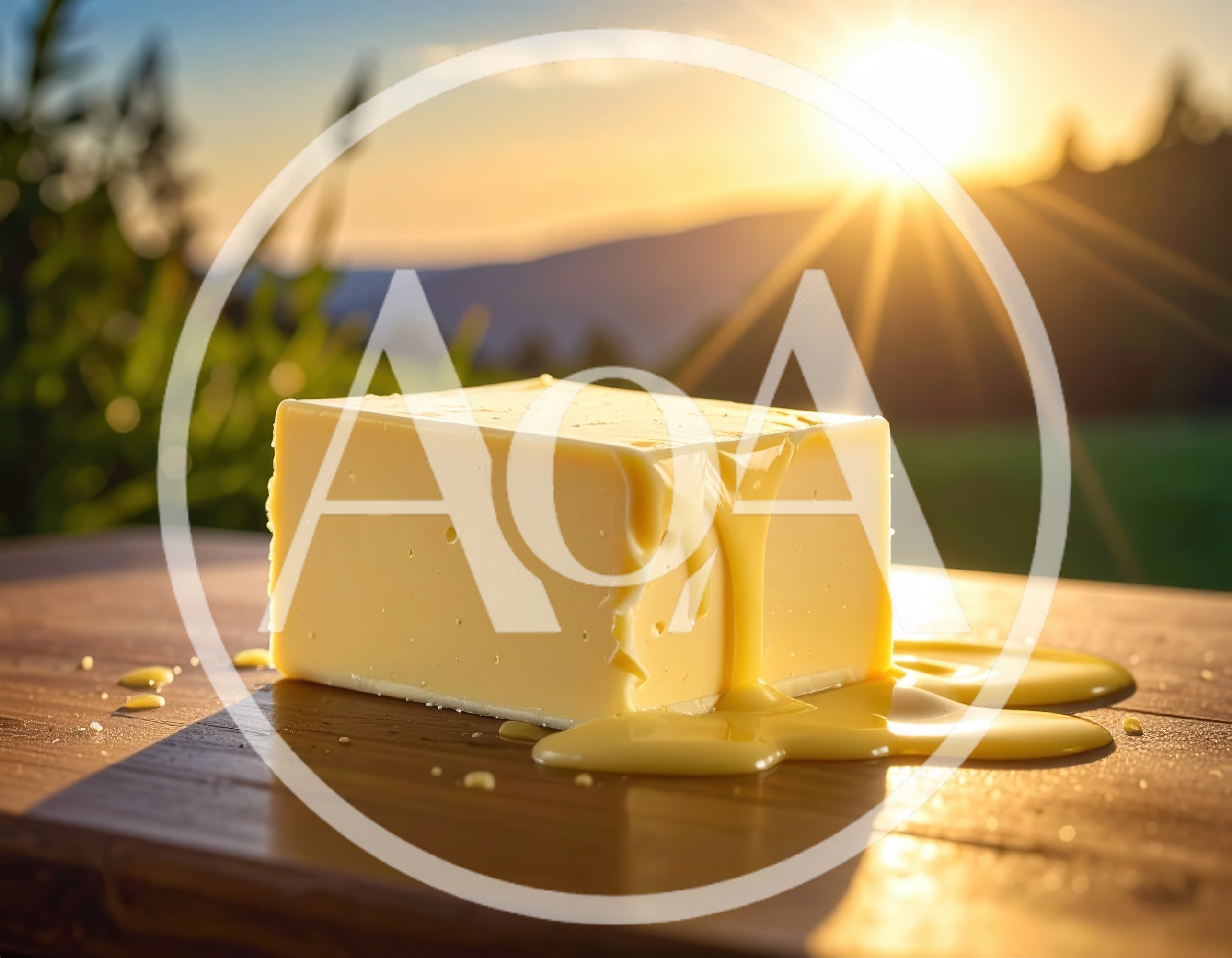 Block Of Melting Butter On A Wooden Table