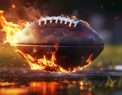 Flaming American Football Flying Through The Air