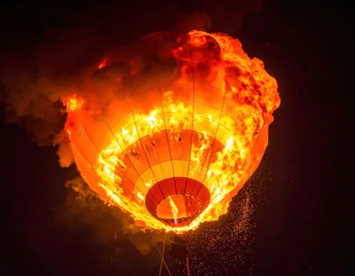 Hot Air Balloon Engulfed In Flames At Night