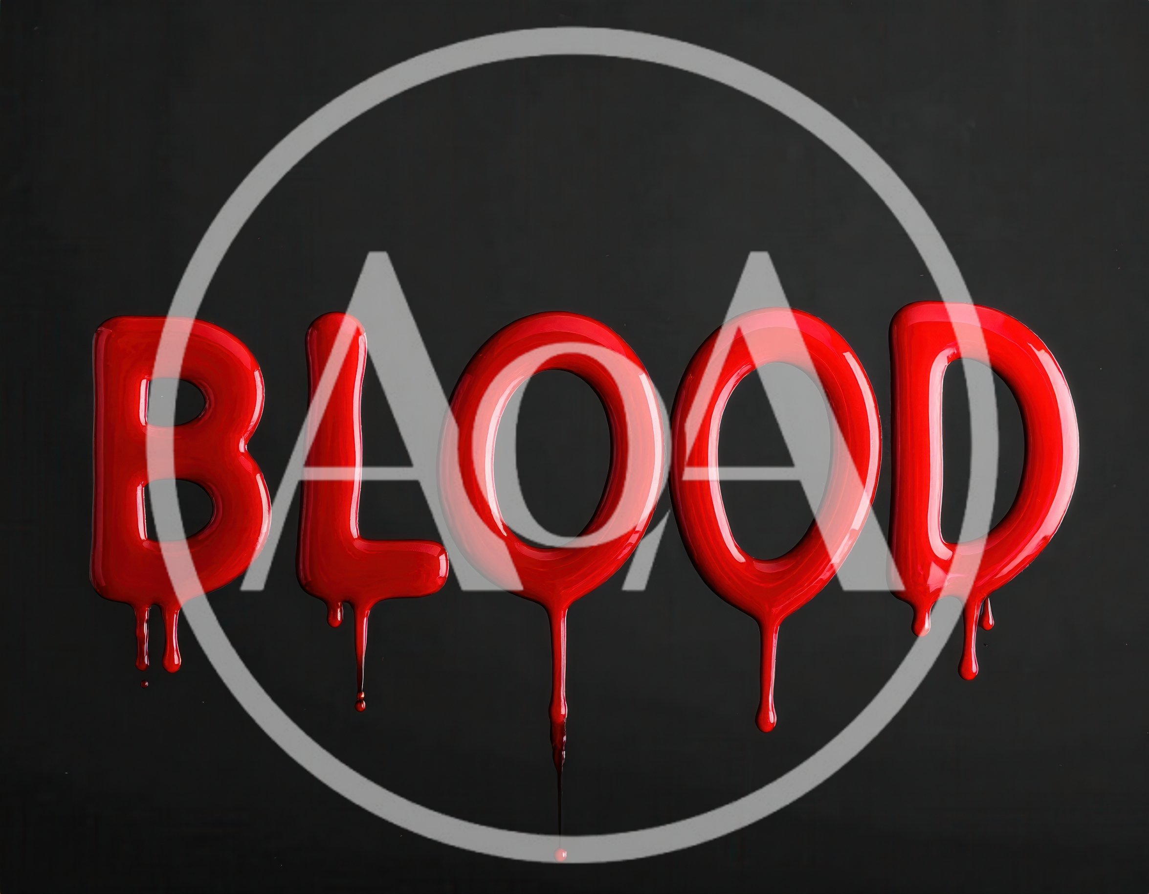 Red Glossy Blood Text Dripping On Black Background