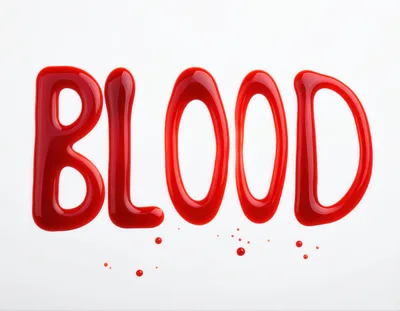 Blood Text Written In Red Liquid On White Background