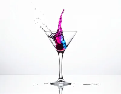 Vibrant Pink and Blue Liquid Splash in Martini Glass