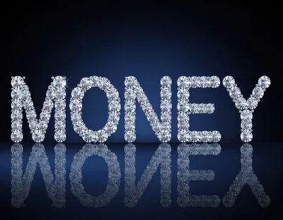 Diamond Encrusted Money Text On Dark Blue Background