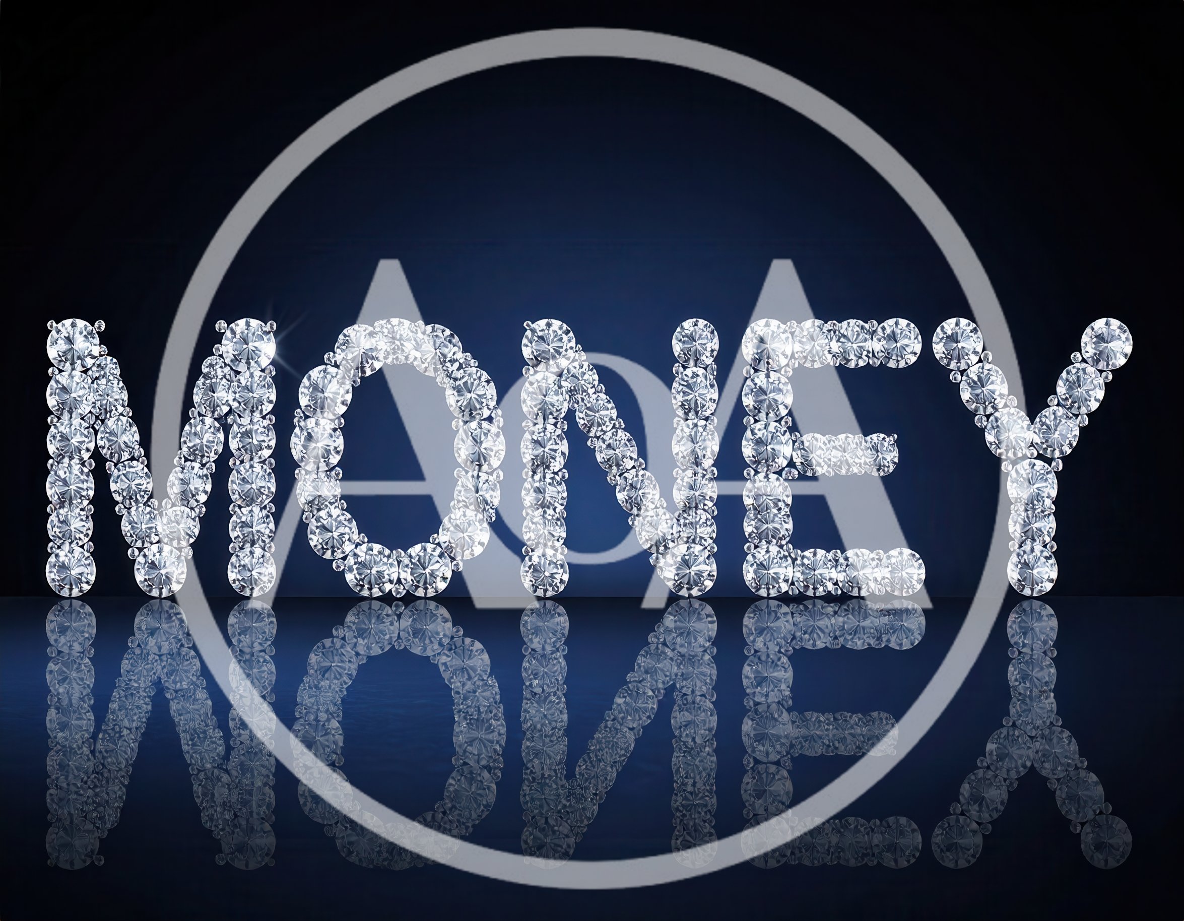 Diamond Encrusted Money Text On Dark Blue Background