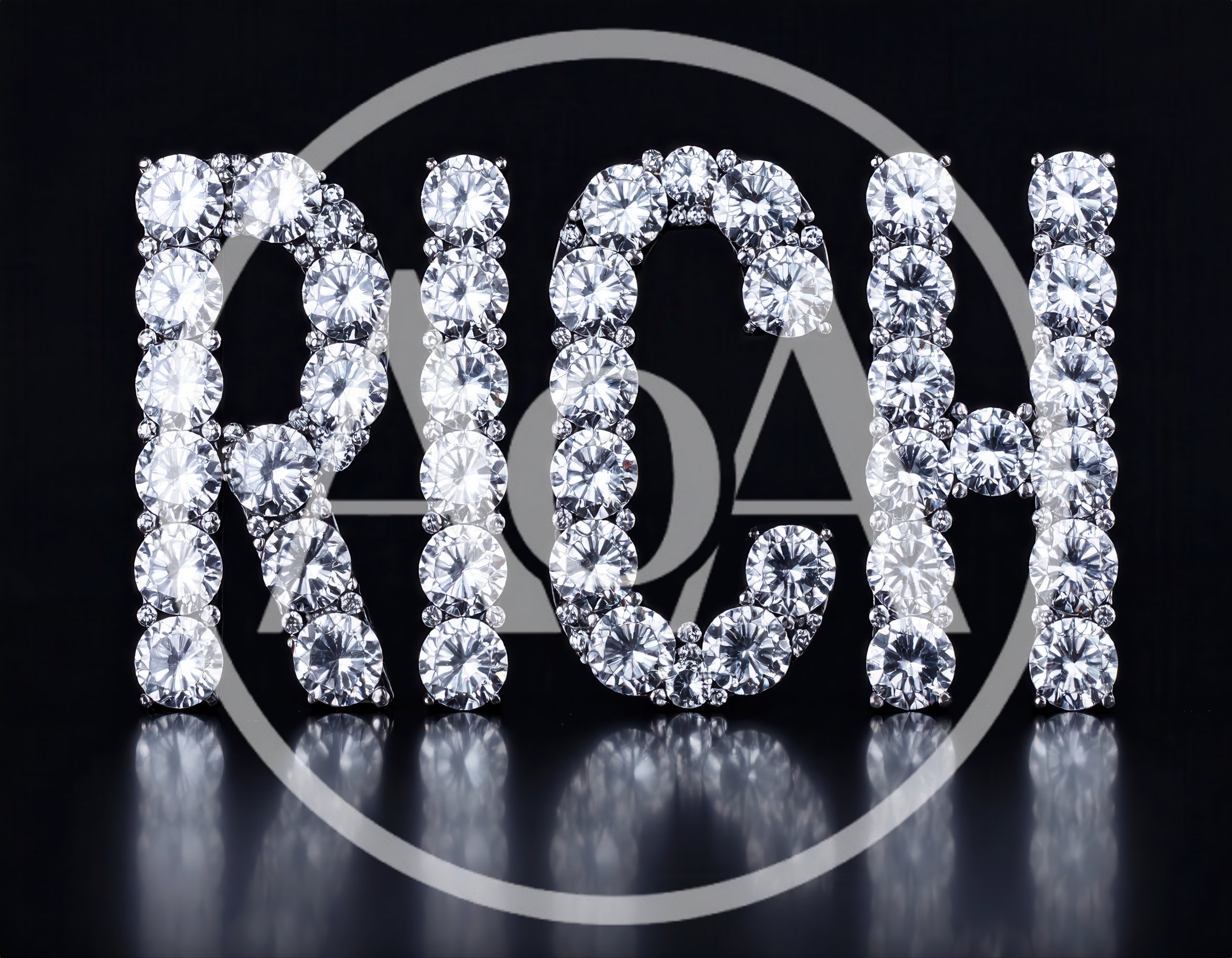Diamond Studded Letters Spelling Rich On Black Background