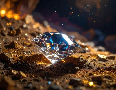 Brilliant Cut Diamond Resting In Rough Earth