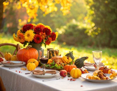 Thanksgiving Dinner Table Setting Outdoors