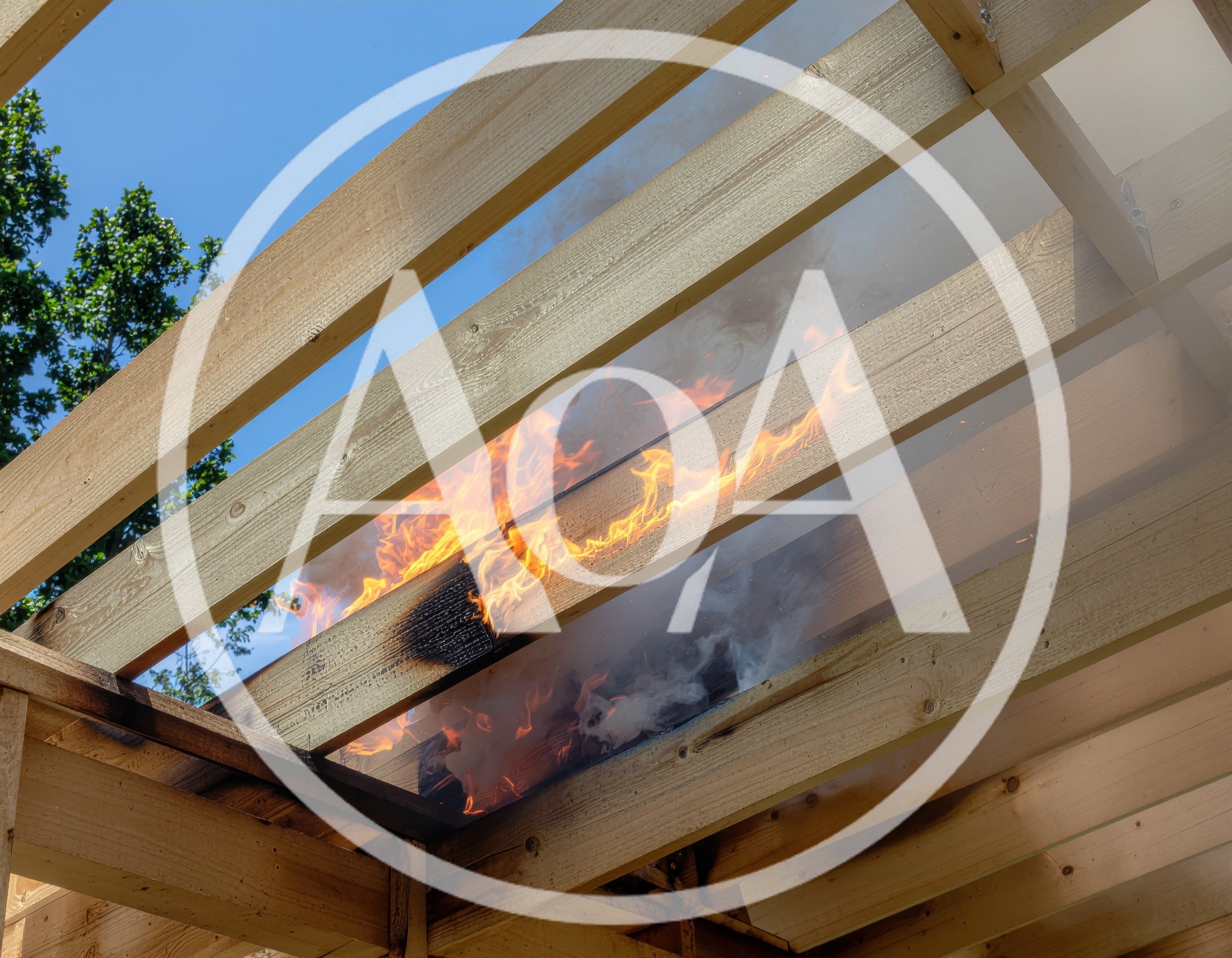 Wooden Roof Structure Engulfed In Active Fire