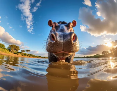 Close Up Portrait Of A Hippopotamus In Water