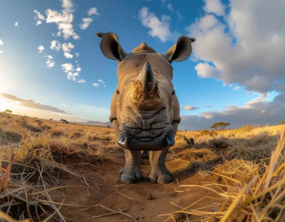 Close Up Portrait Of A White Rhinoceros