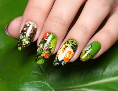 Close Up Of Artistic Floral Nail Art Design