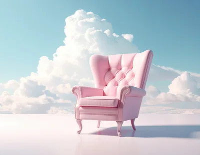 Pink Tufted Armchair Against A Dreamy Cloud Sky