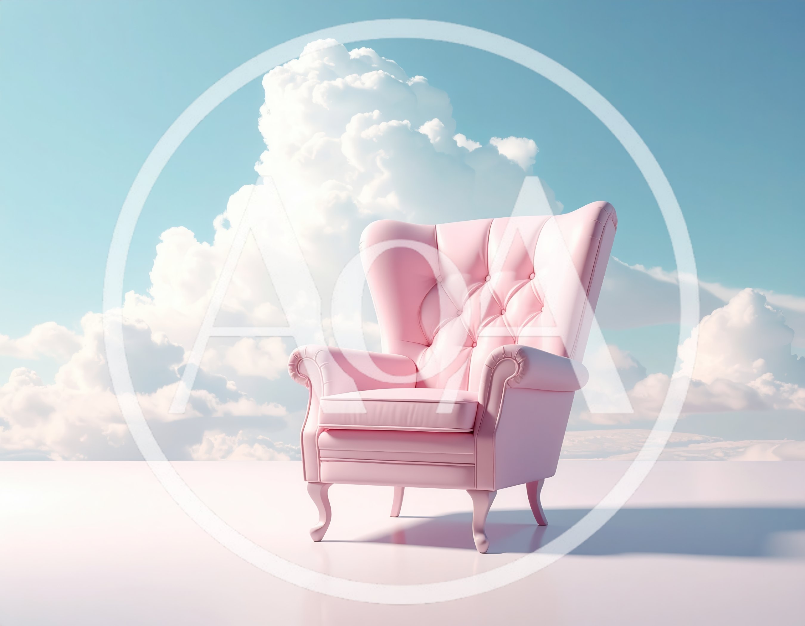 Pink Tufted Armchair Against A Dreamy Cloud Sky