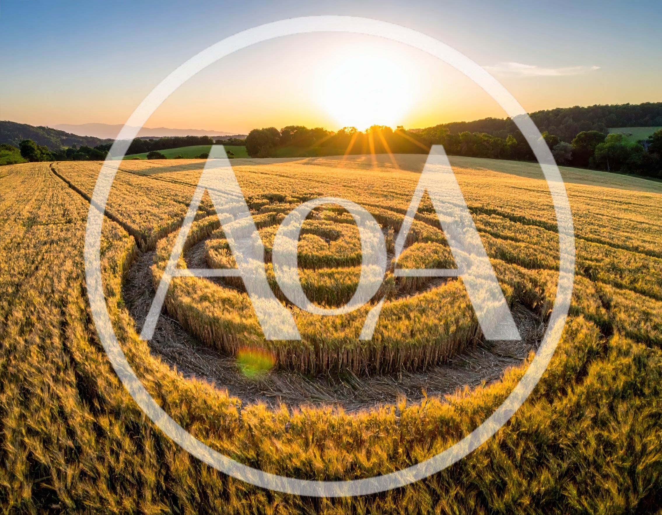 Aerial View Of A Spiral Crop Circle In Wheat Field