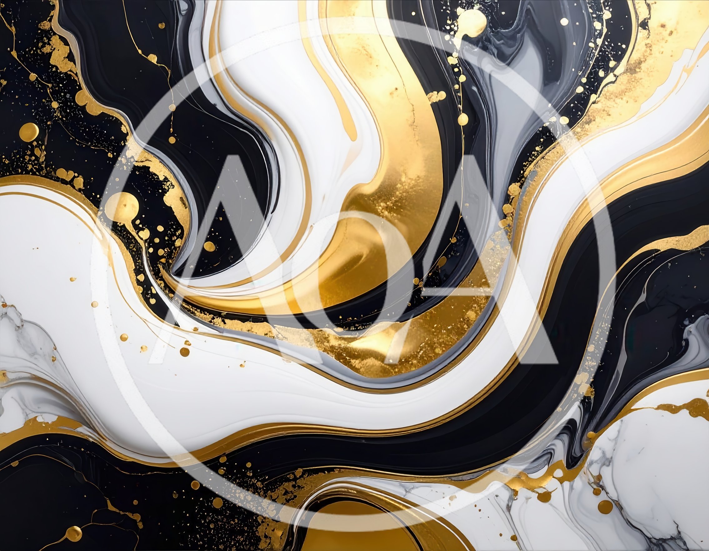 Abstract Liquid Marble Texture With Gold Swirls