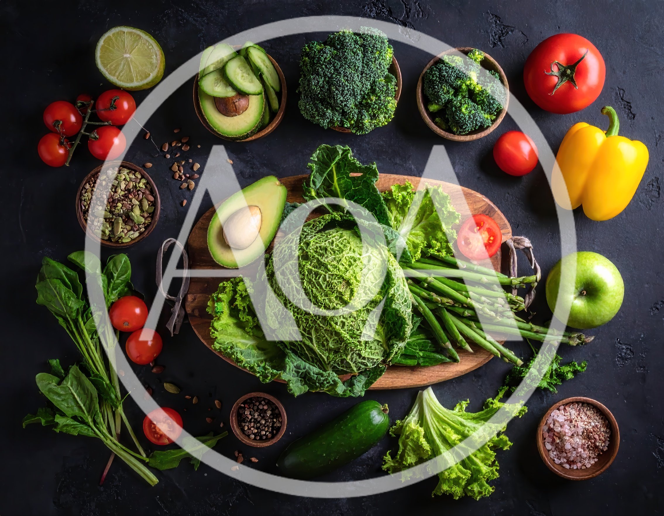 Fresh Vegetables and Healthy Ingredients on Dark Background