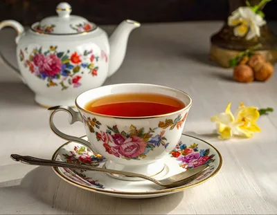 Elegant Floral Tea Set With Cup And Teapot