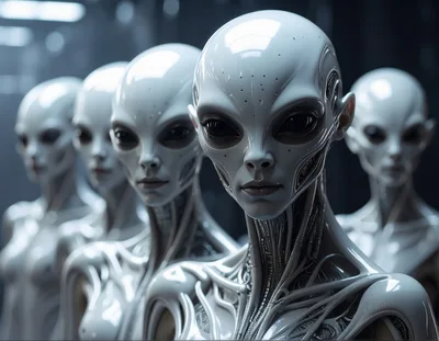 Group Of Futuristic Synthetic Android Humanoids