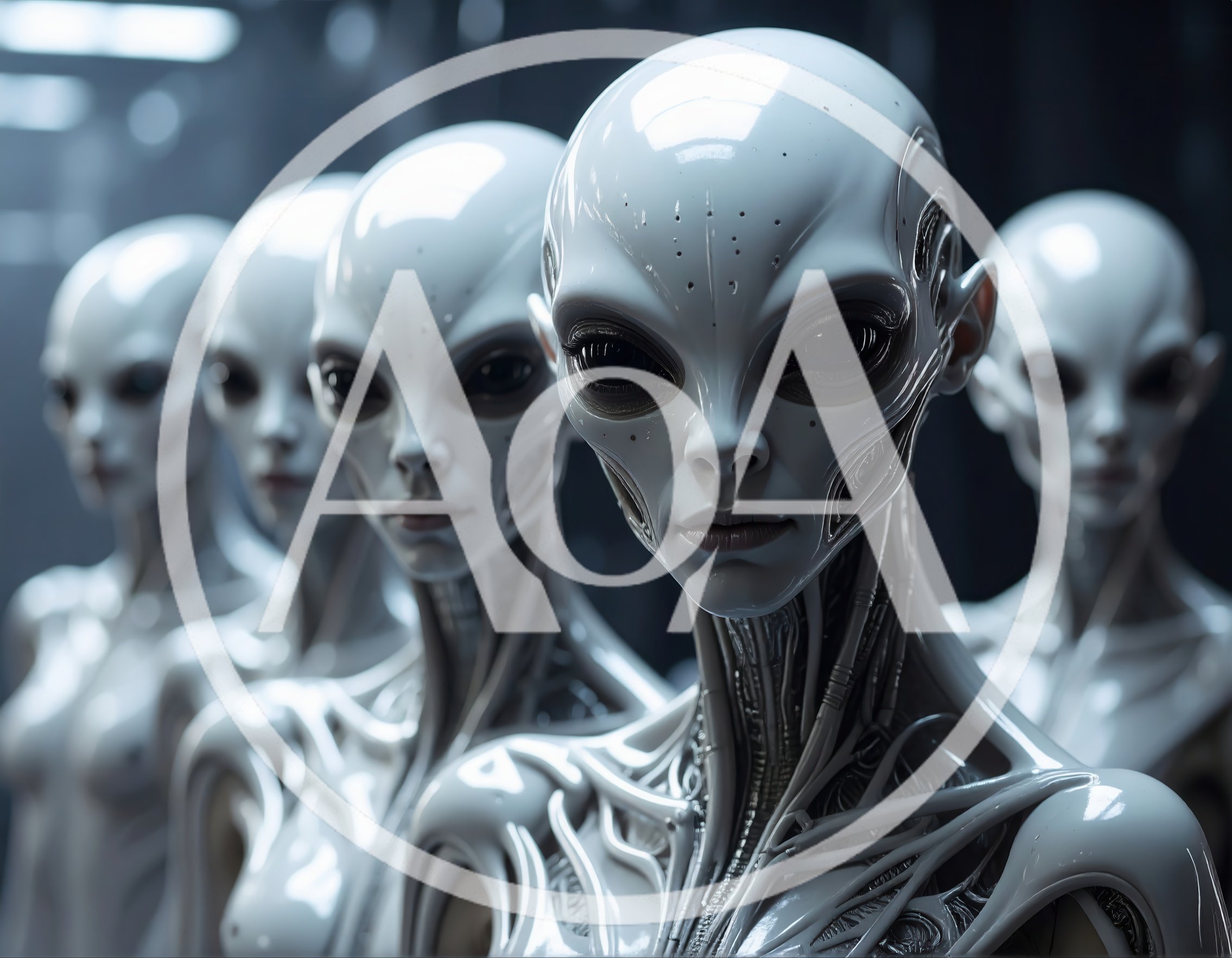 Group Of Futuristic Synthetic Android Humanoids