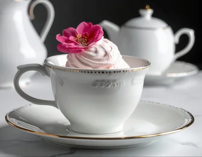 Pink Meringue Dessert Served In A Fine China Teacup