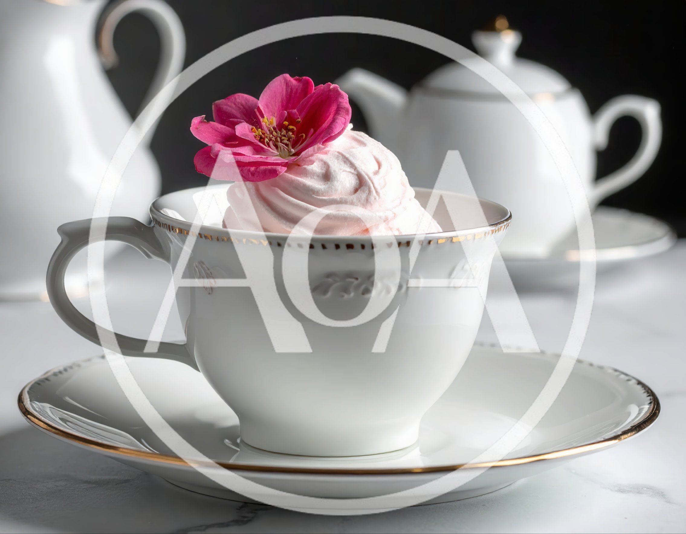 Pink Meringue Dessert Served In A Fine China Teacup