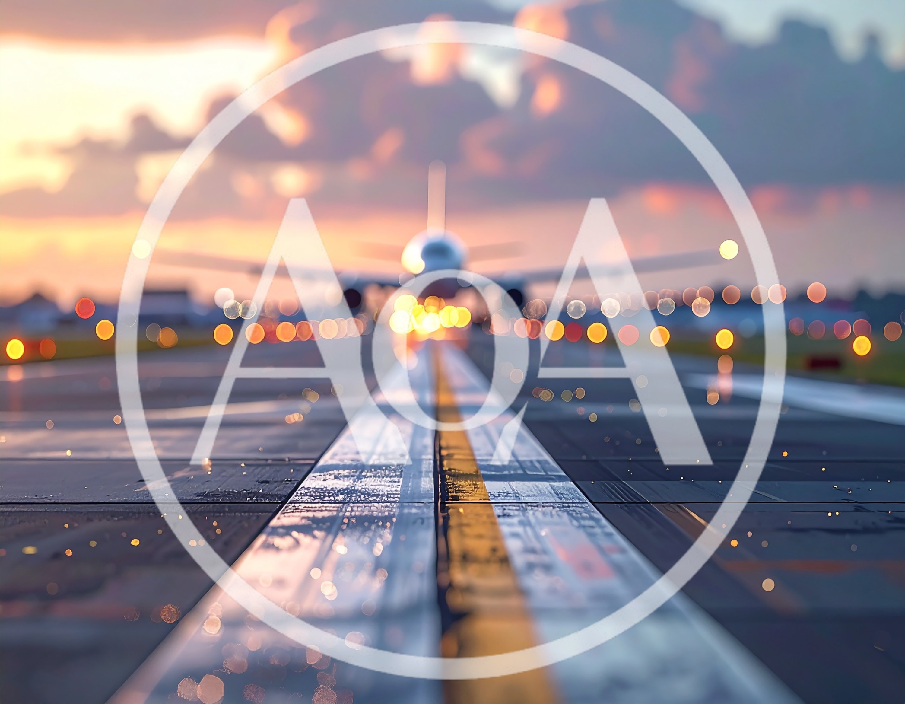 Commercial Airplane Landing on Runway at Sunset