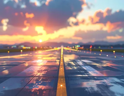 Runway Centerline Lights At Sunset