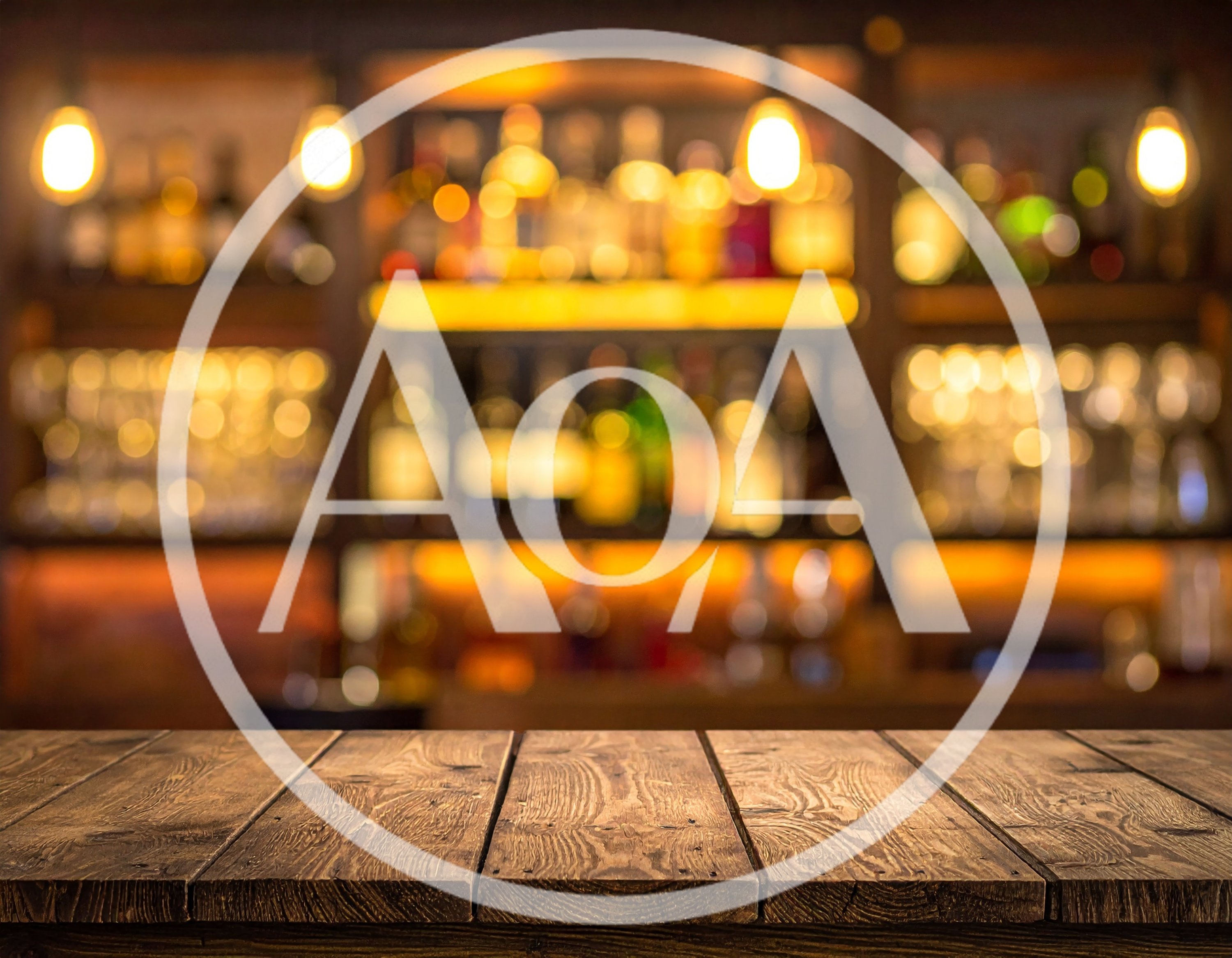 Empty Wooden Bar Counter With Blurred Background