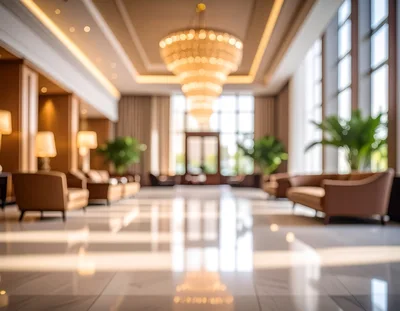 Luxury Hotel Lobby Interior With Grand Chandelier
