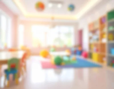 Blurred Interior View of a Colorful Preschool Classroom