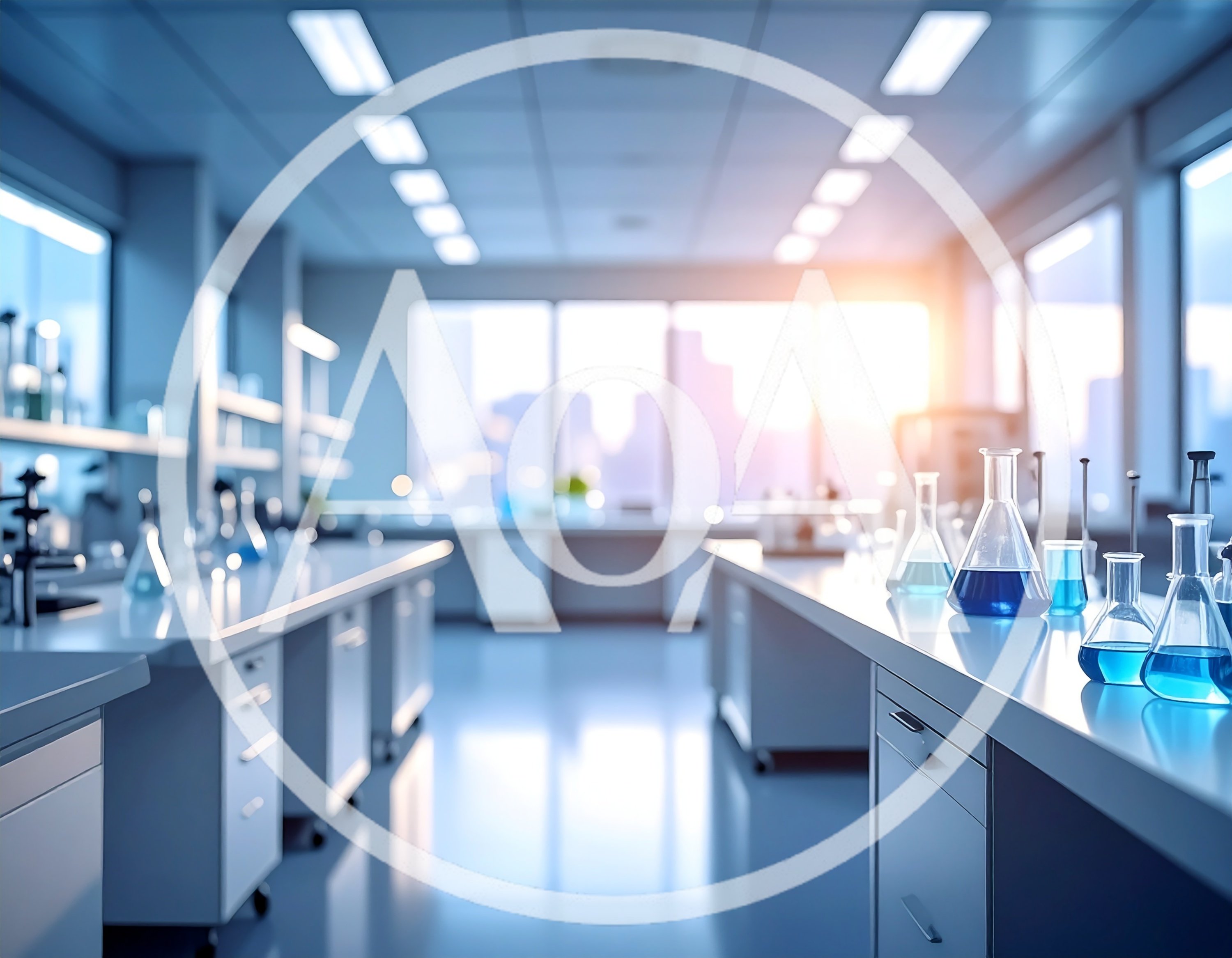 Modern Laboratory Interior With Glassware And Blue Liquid