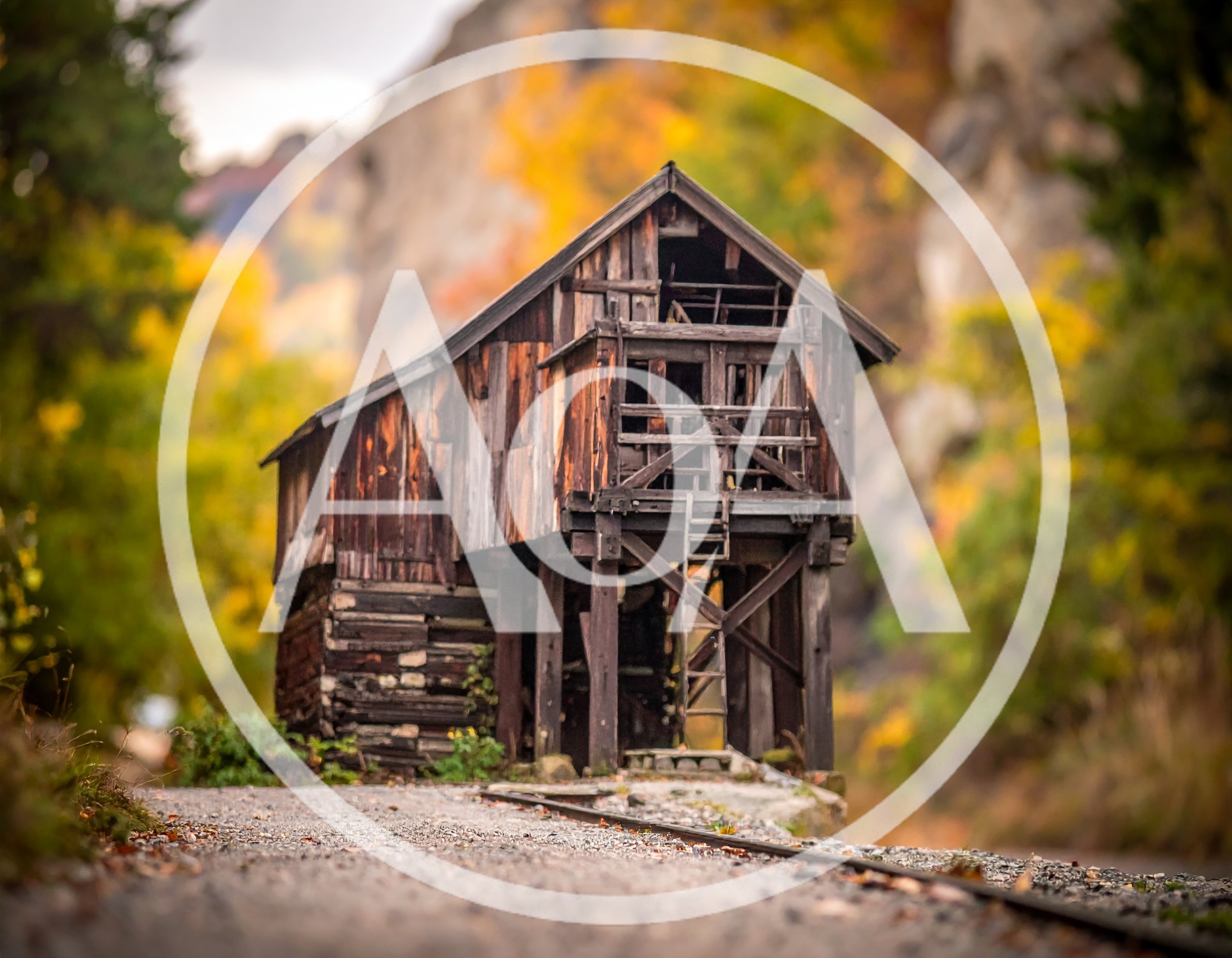 Abandoned Wooden Mining Structure In Autumn Forest