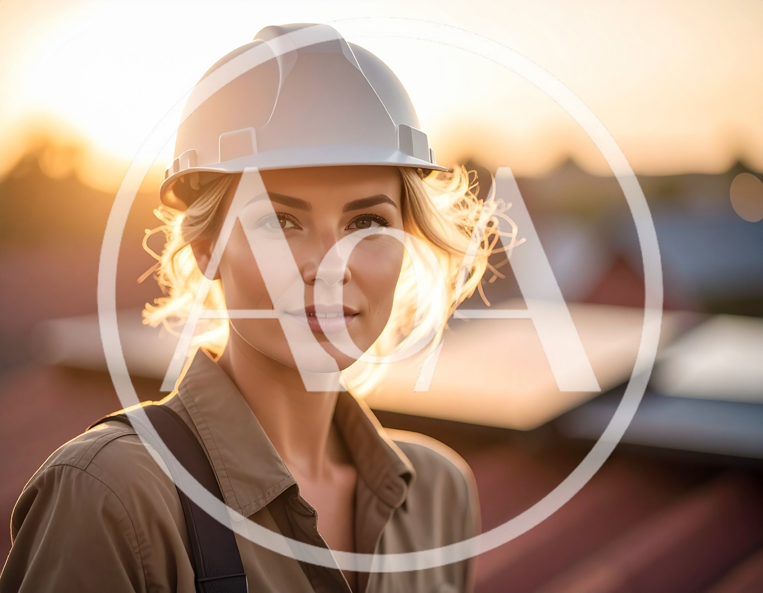 Female Construction Worker Wearing Hard Hat At Sunset