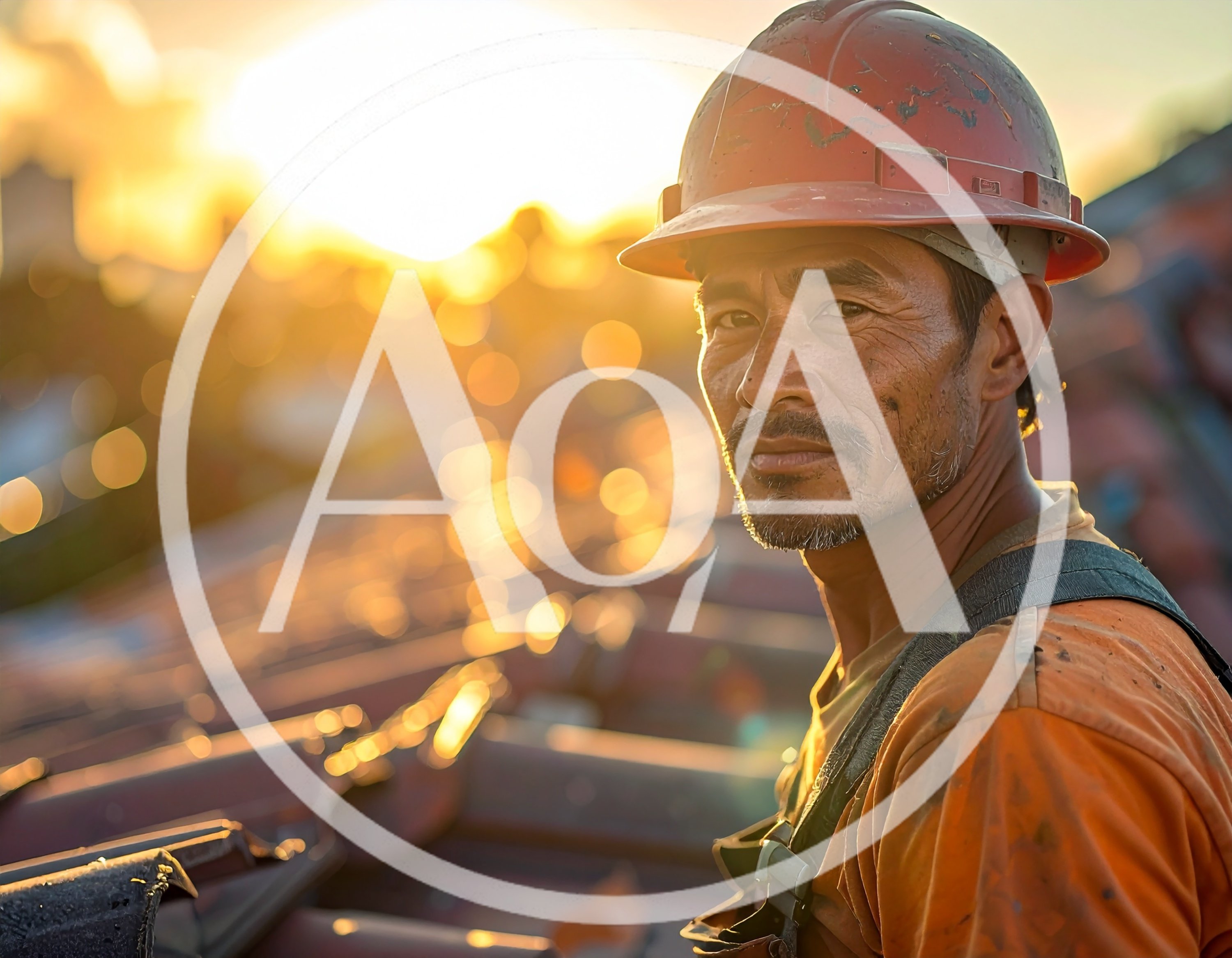 Construction Worker Wearing Hard Hat At Sunset