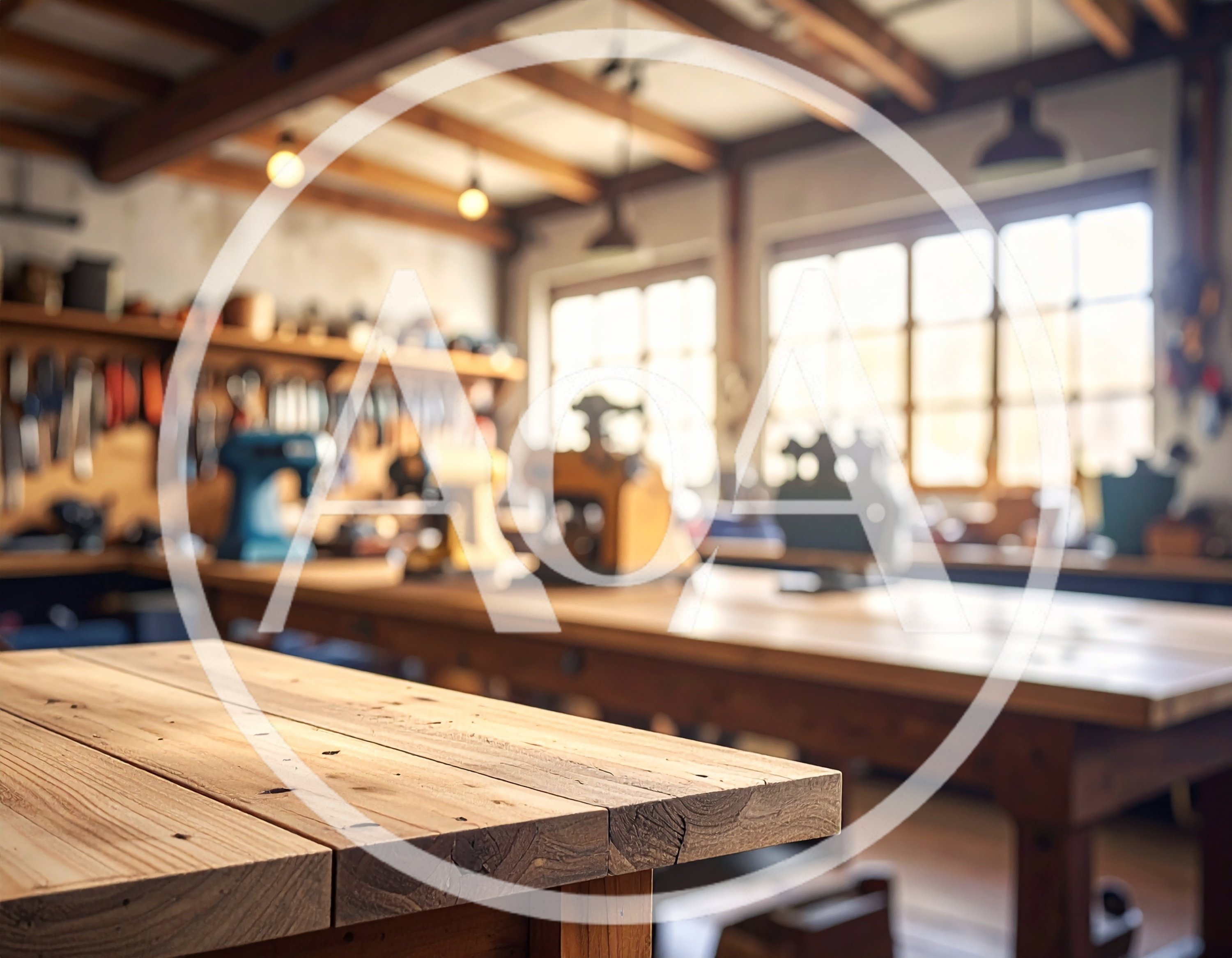 Empty Wooden Workbench in a Rustic Woodworking Workshop