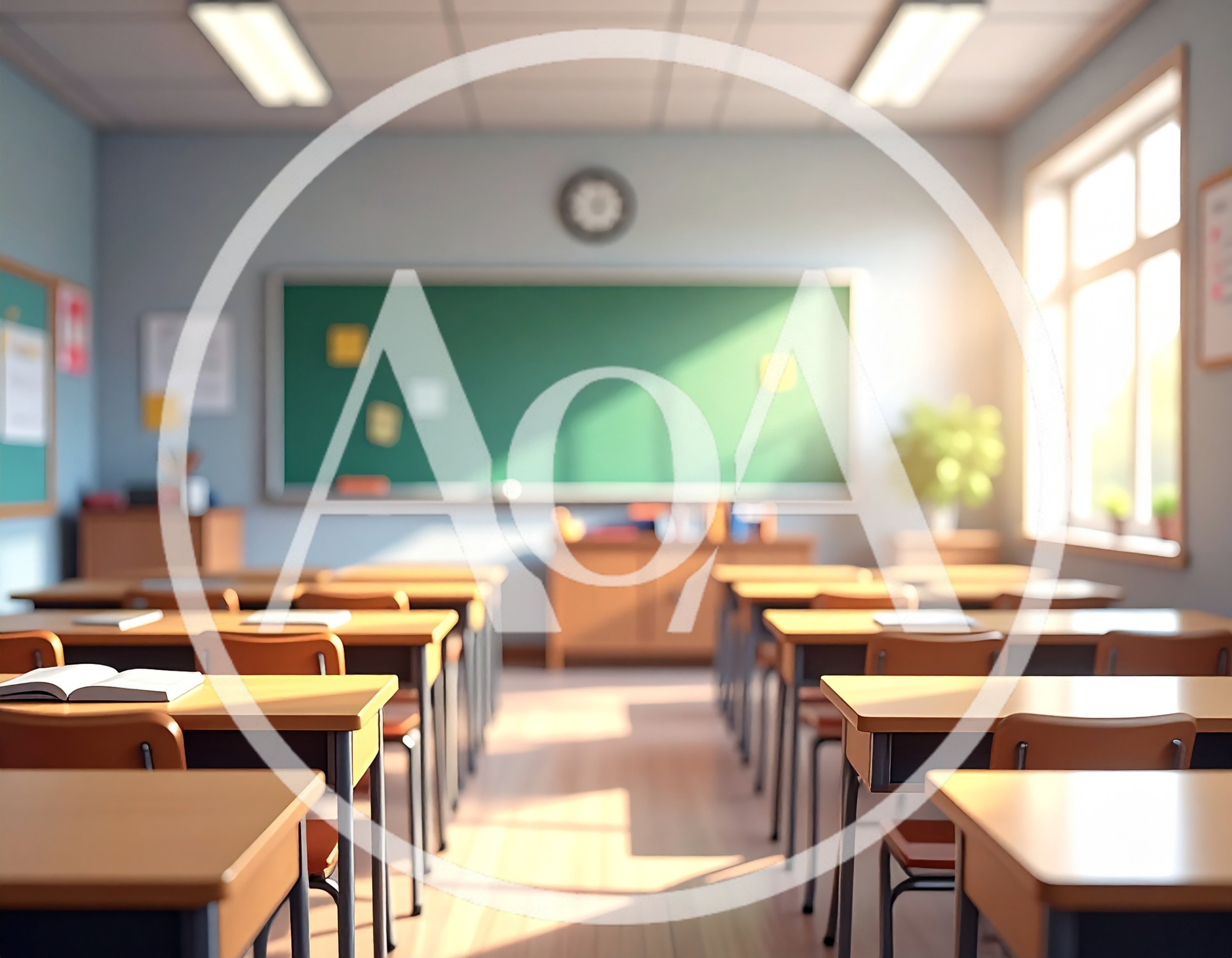 Empty Classroom With Sunlight Streaming Through Windows