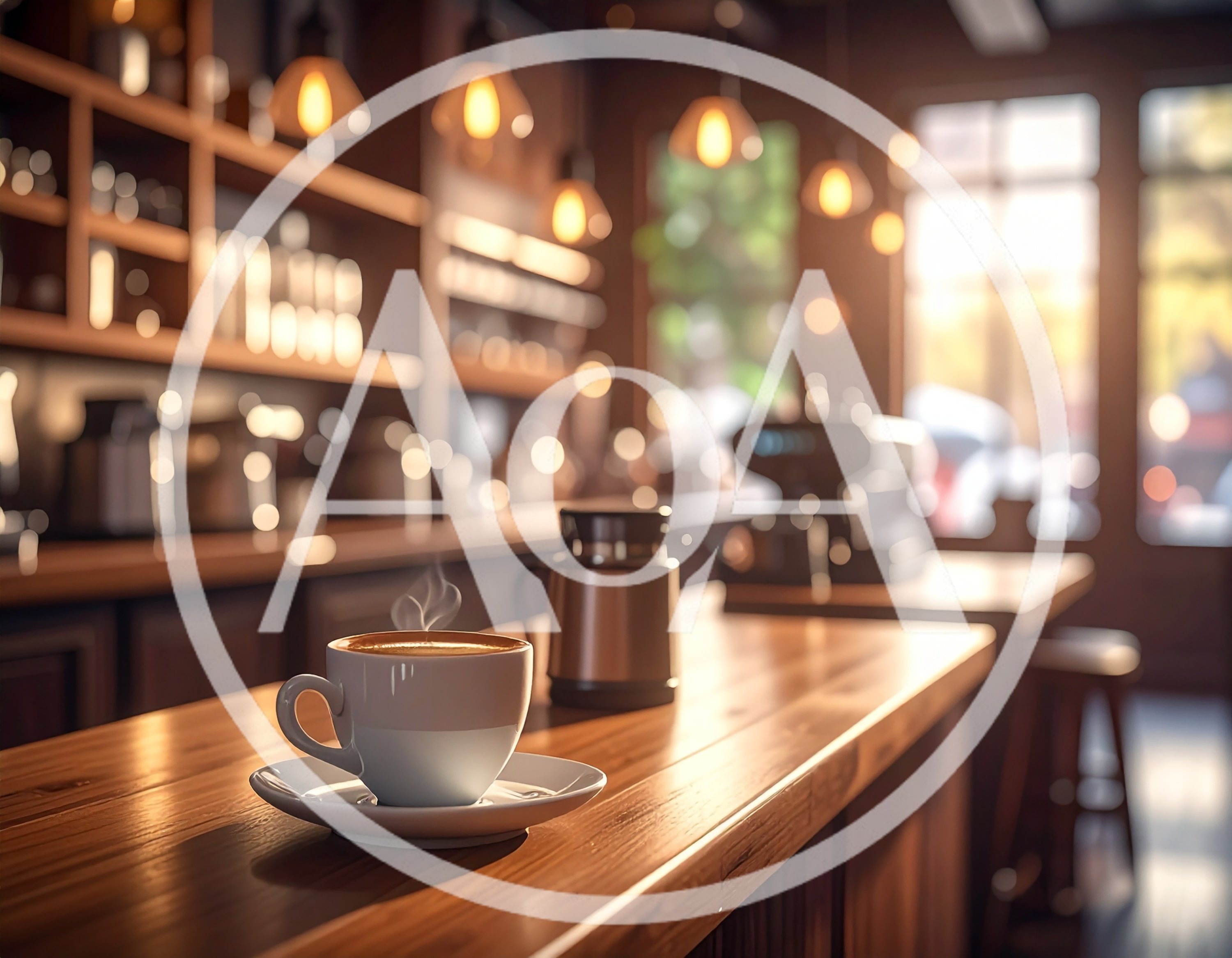 Steaming Cup Of Coffee On A Cafe Counter