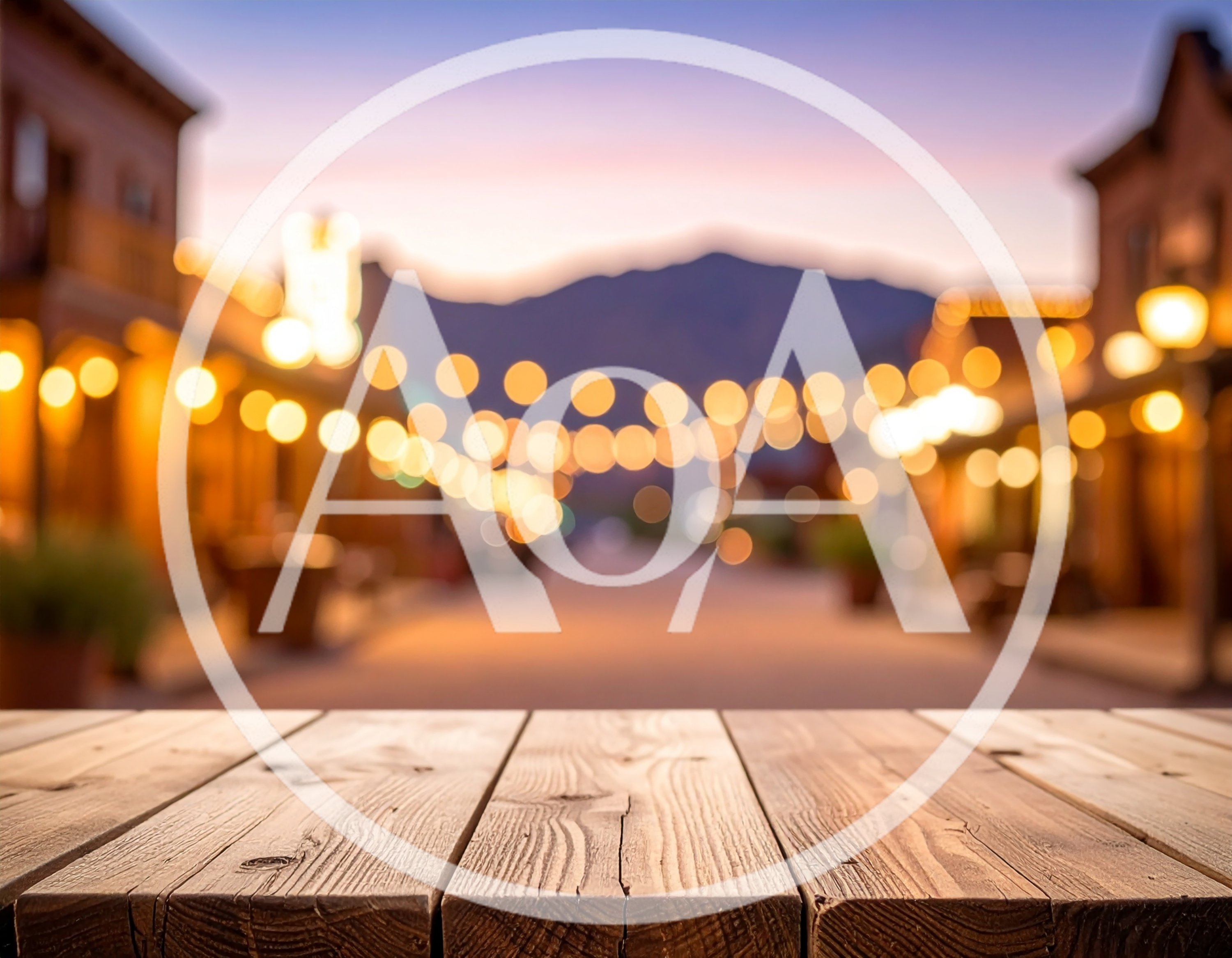 Wooden Table Surface Overlooking Blurred Western Town Street