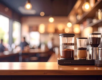 Coffee Brewing Equipment On A Cafe Counter