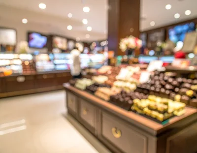 Blurred View Of A Luxury Chocolate Shop Interior