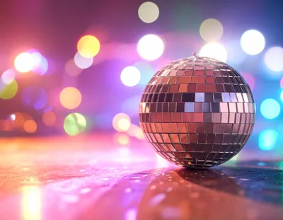 Disco Ball Resting On A Reflective Surface