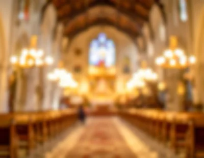 Blurred Interior View Of A Traditional Church Sanctuary