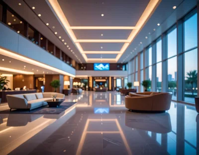 Modern Luxury Hotel Lobby Interior At Dusk