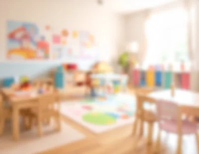 Blurred Interior View of a Colorful Preschool Classroom
