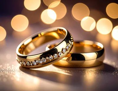Two Elegant Gold Wedding Rings With Diamonds