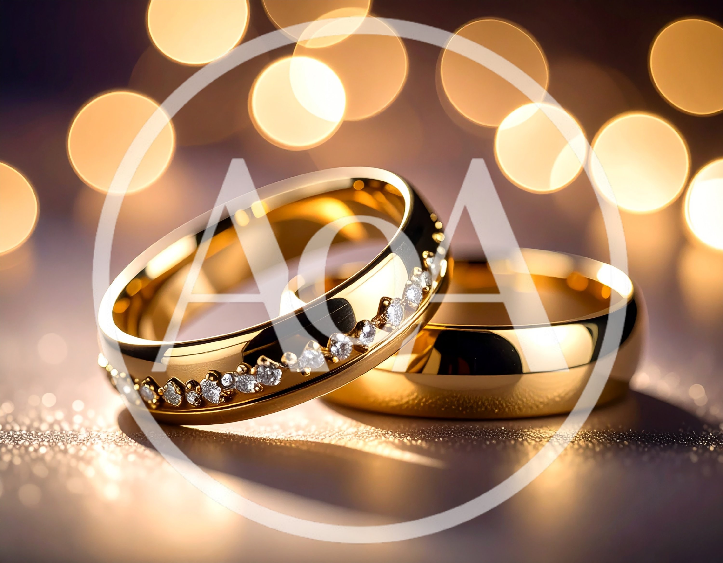Two Elegant Gold Wedding Rings With Diamonds