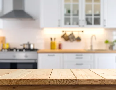 Empty Wooden Table In A Modern Kitchen Interior
