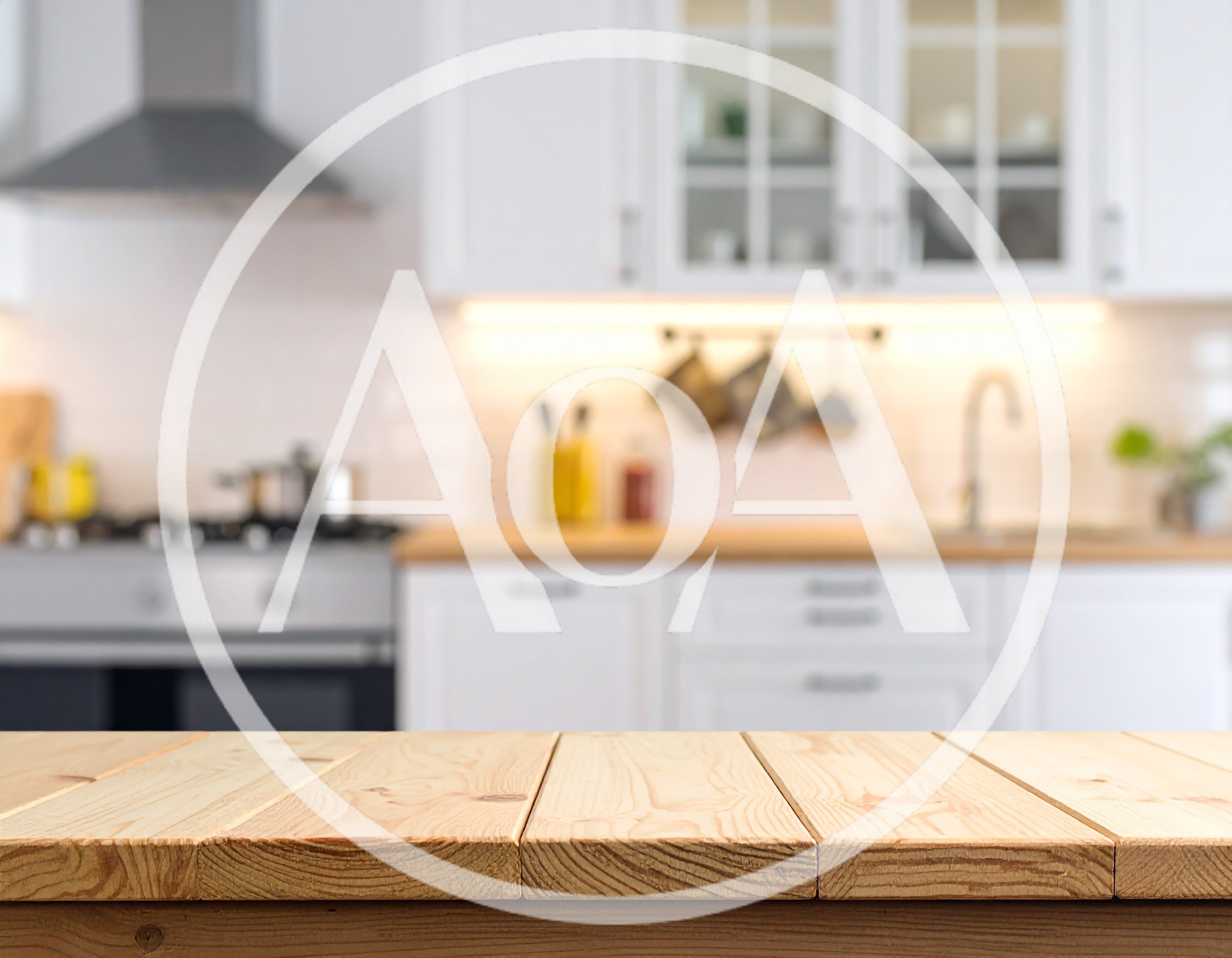 Empty Wooden Table In A Modern Kitchen Interior
