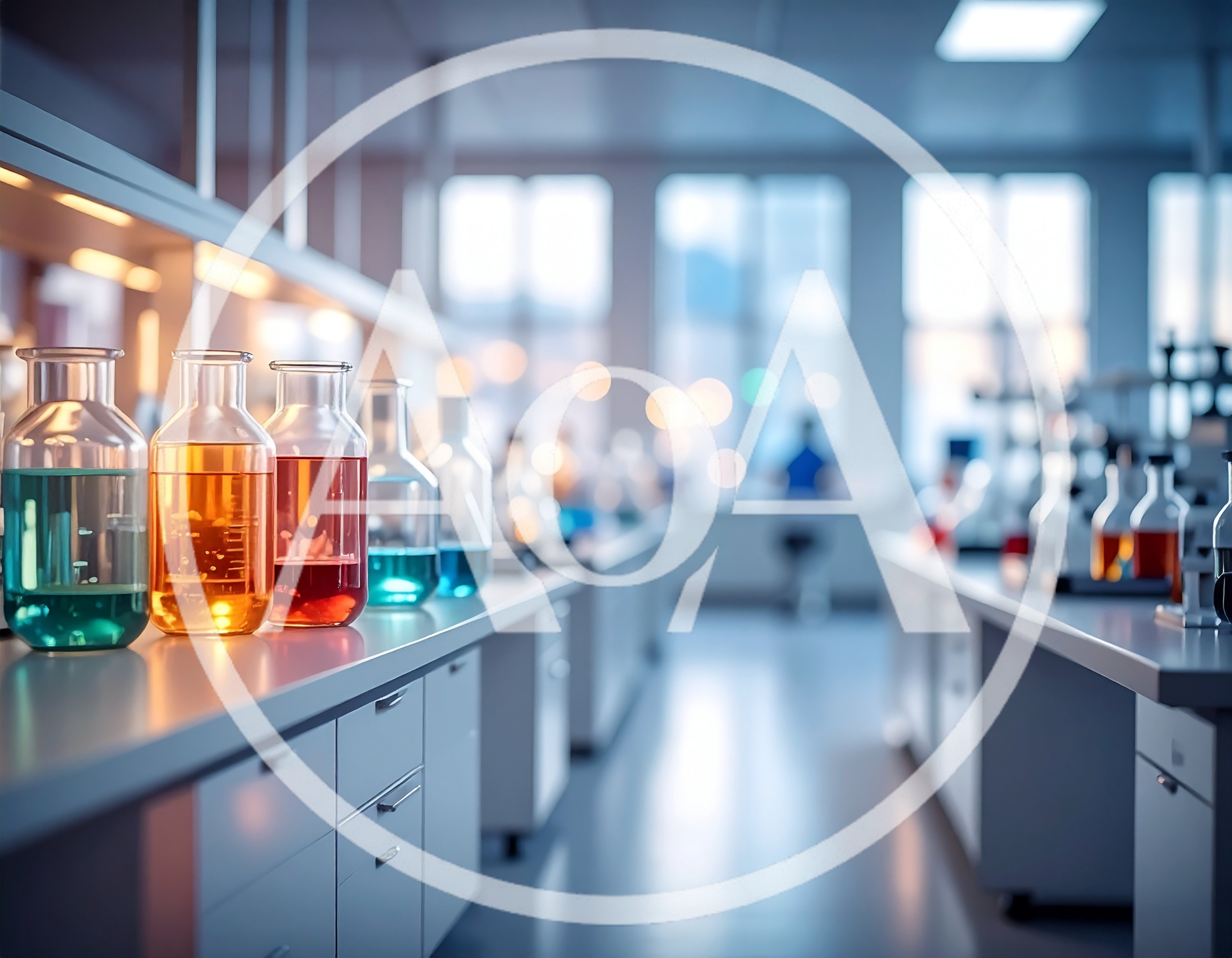 Laboratory Glassware With Colored Liquids On Workbench