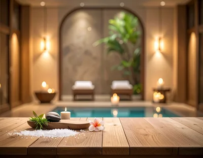 Spa Treatment Table With Candles And Salt